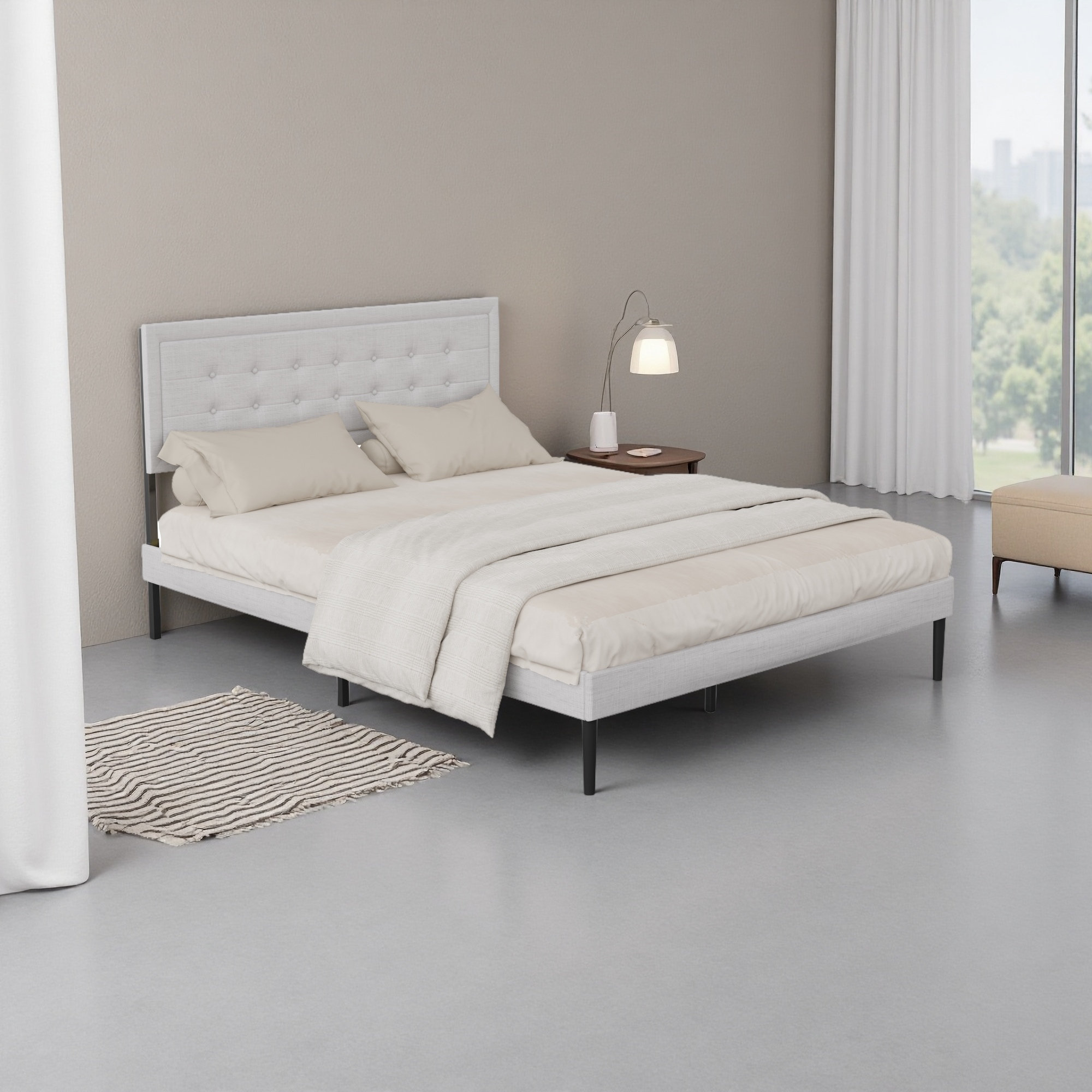Ebern Designs Queen Size Iron Platform Bed Frame With Wooden Slats ...