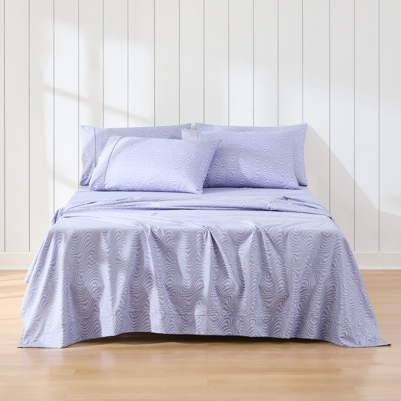 Ensemble de draps Retro Waves Violet, Ensemble de draps pour lit double avec 5 pièces s