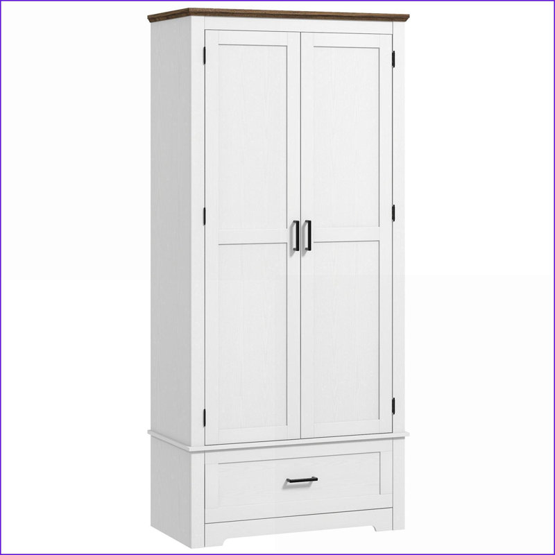 Armoire de cuisine de style campagnard autoportant de 69 po de hauteur avec 2 portes, un tiroir et des tablettes réglables | Blanc | Panneau de particules