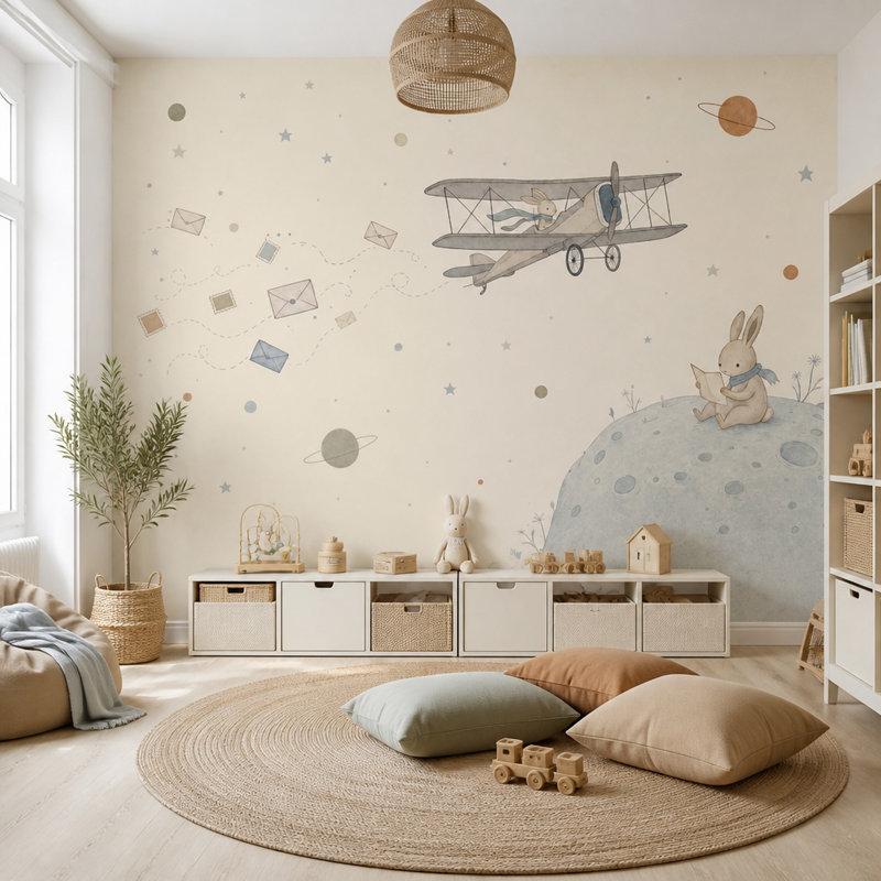 Papier peint fantaisiste avec lapin, 140 po x 108 po, Peler et coller