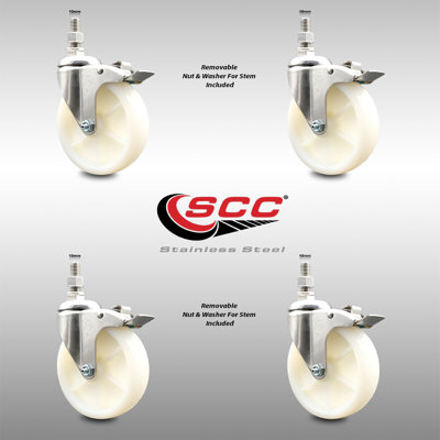 316SS Nylon Wheel Swivel Threaded Stem Caster Set Lock Brake SCC