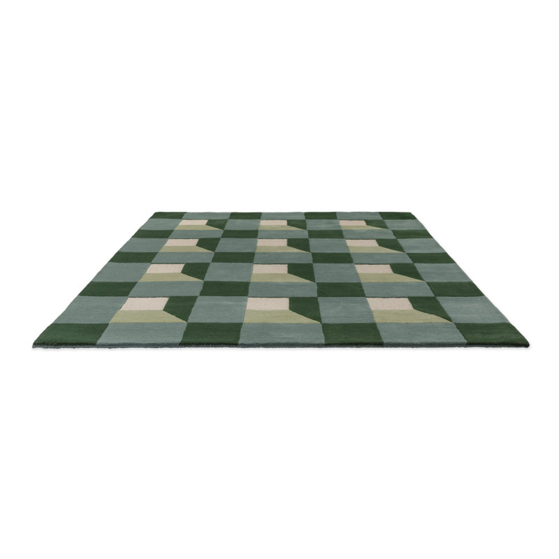 Hand Tufted Wool Geometric Area Rug in Fern/White, Rectangle 6'7" x 9'2"