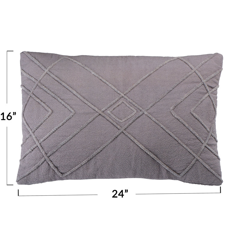 Graphite Embroidered Cotton Geometric Lumbar Pillow