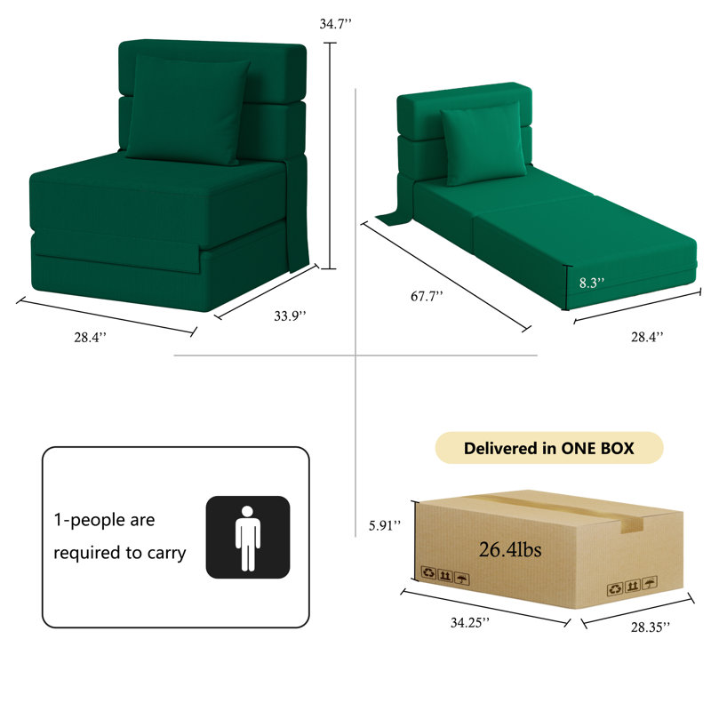 Simple Modern Convertible Folding Compression Sectional Sofa Coach (Set Of 3), Green Corduroy
