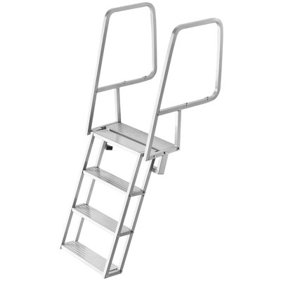 Flip-up Dock Ladder, Heavy-duty Aluminum Alloy Pontoon Boat Swim Ladder With Non-slip Wide Steps, Pull Rope Assist, Comfort Use For Lake Pool Marine Boarding