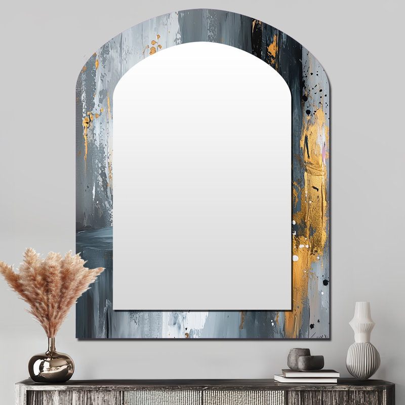 Gold Cheetahs Quick Call Accented With Grey I - Cheetah Arch Decorative Mirror, Modern Asymmetrical Wall Mirror, Printed Metal Art