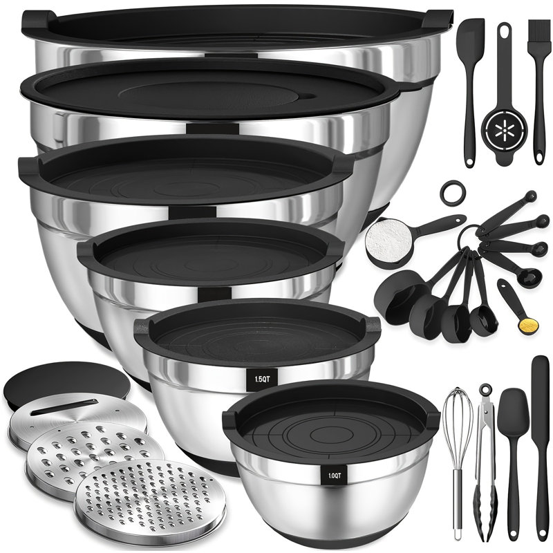 26-Piece Stainless Steel Mixing Bowl Set with Lids and Graters