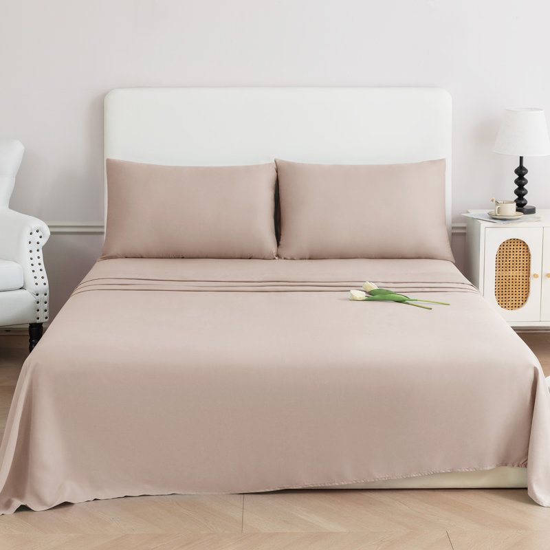 Ensemble de draps soyeux en rayonne de bambou rafraîchissant avec taie d'oreiller, Rose
