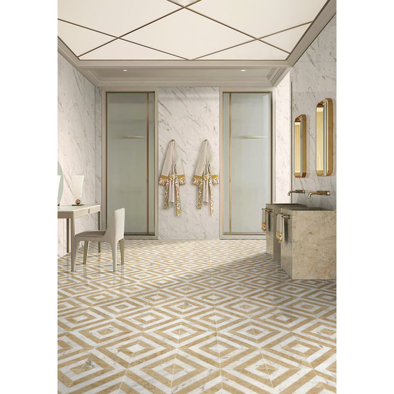  Carreau de marbre Waterjet pour plancher et mur, pierre naturelle polie, marbre véritable, boîte de 8 pièces, or blanc
