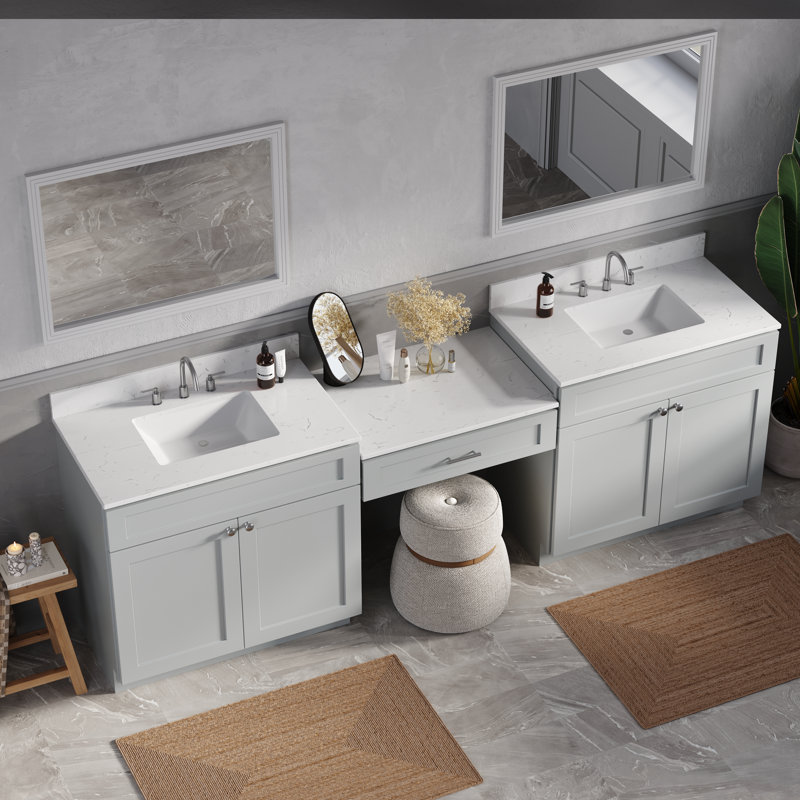 103'' Double Bathroom Vanity with Quartz Top, Gray