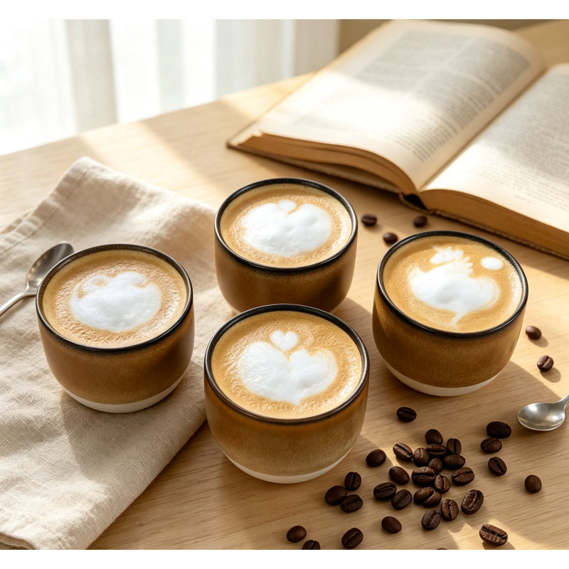 Handcrafted Two-Tone Ceramic Espresso Cup Set Rustic Unglazed Base Coffee Cups for Dining Table Kitchen Coffee Bar Decor