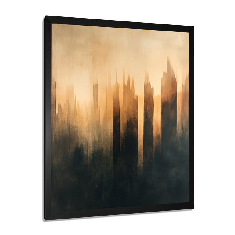 Formes modernes douces orange et noir II - Tableau abstrait transitionnel encadré, H 40 po x l 30 po, Cadre photo noir
