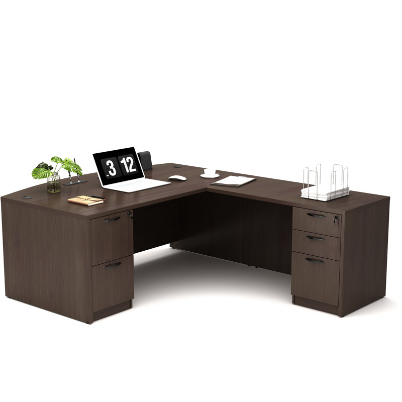  66.93'' L-Shaped Office Executive Desk with File Cabinets, Espresso