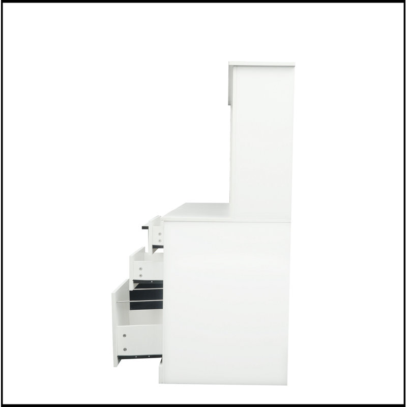 Antiqued Finish Home Office Computer Desk with Hutch and Ample Storage, Perfect for Organized Workspaces.