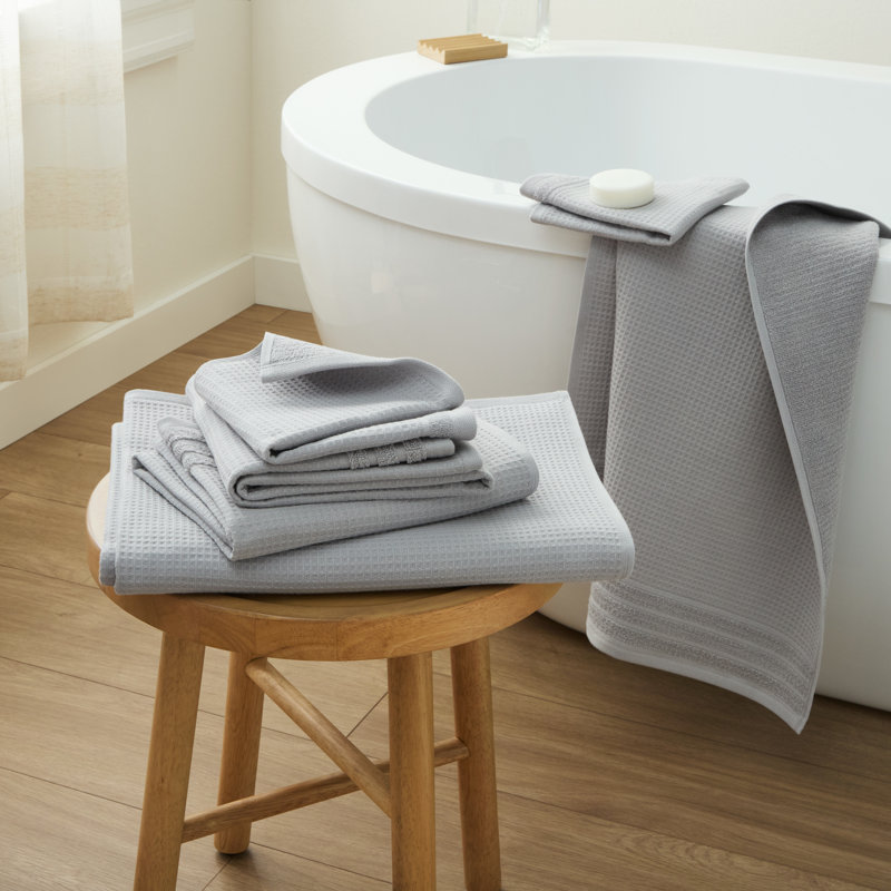TOWN & COUNTRY BASICS 6-Piece Assorted Waffle Woven Terry Stripe Set, 2 Bath, 2 Hand, 2 Wash, 100% Cotton, Quick Dry