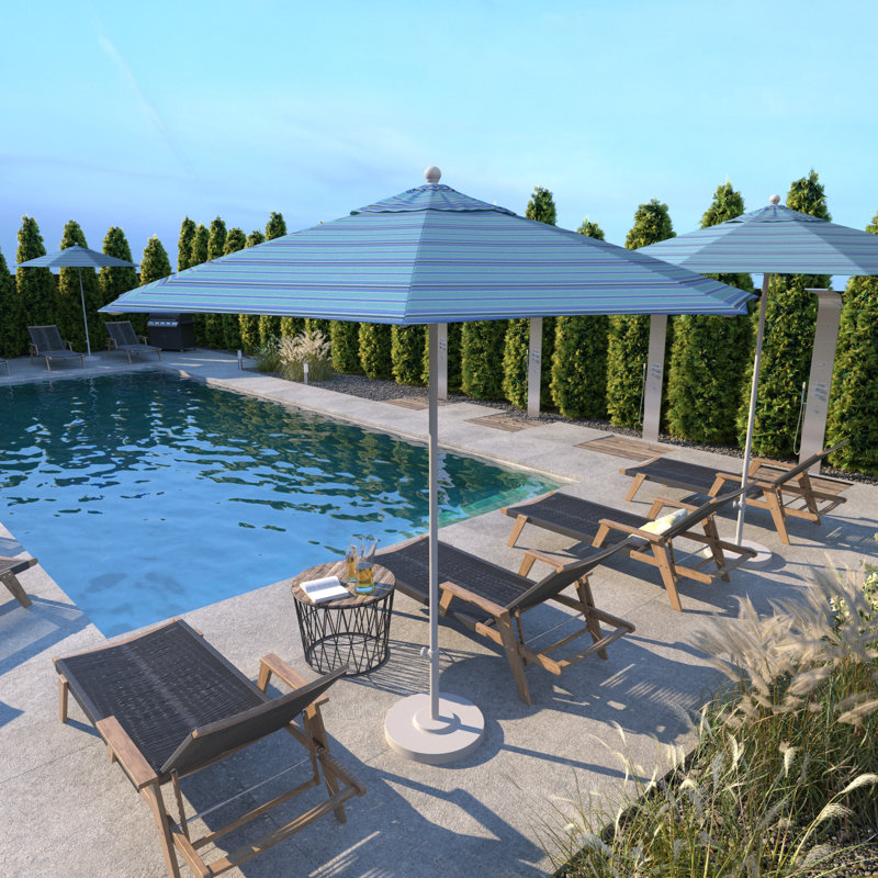 Parasol de marché octogonal 9 pi Willa, Sunbrella® Dolce à rayures oasis, Matted White