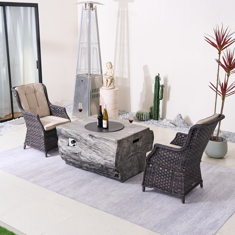 2-Person Outdoor Seating Group With Firepit, Beige, Brown