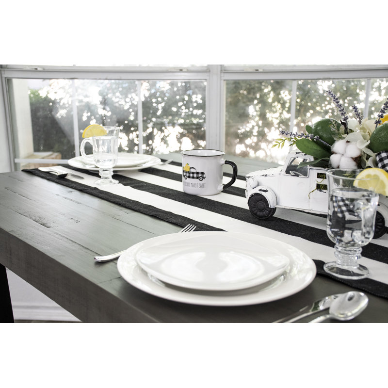 Cotton Black And White Stripe Table Runner, 53.5" x 17"