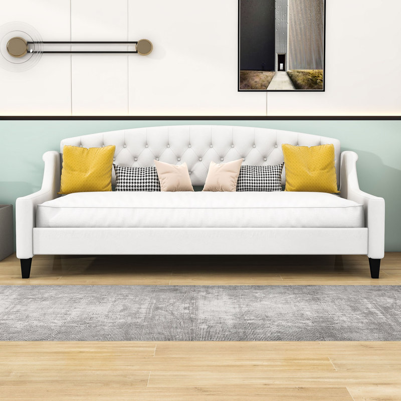 Upholstered Tufted Button Daybed, Beige, Twin