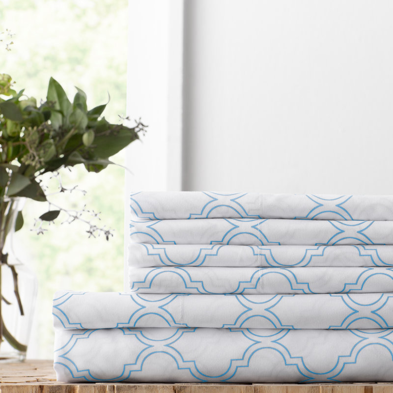 Ensemble de draps à motif géométrique de treillis Bromsgrove, Bleu pâle, Simple