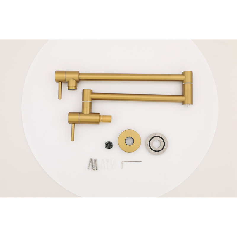 Pot Filler - Wall Mount, Gold, 1.75 Gpm, Stainless Steel With Two Handles Kitchen Faucet Low-Maintenance, Copper