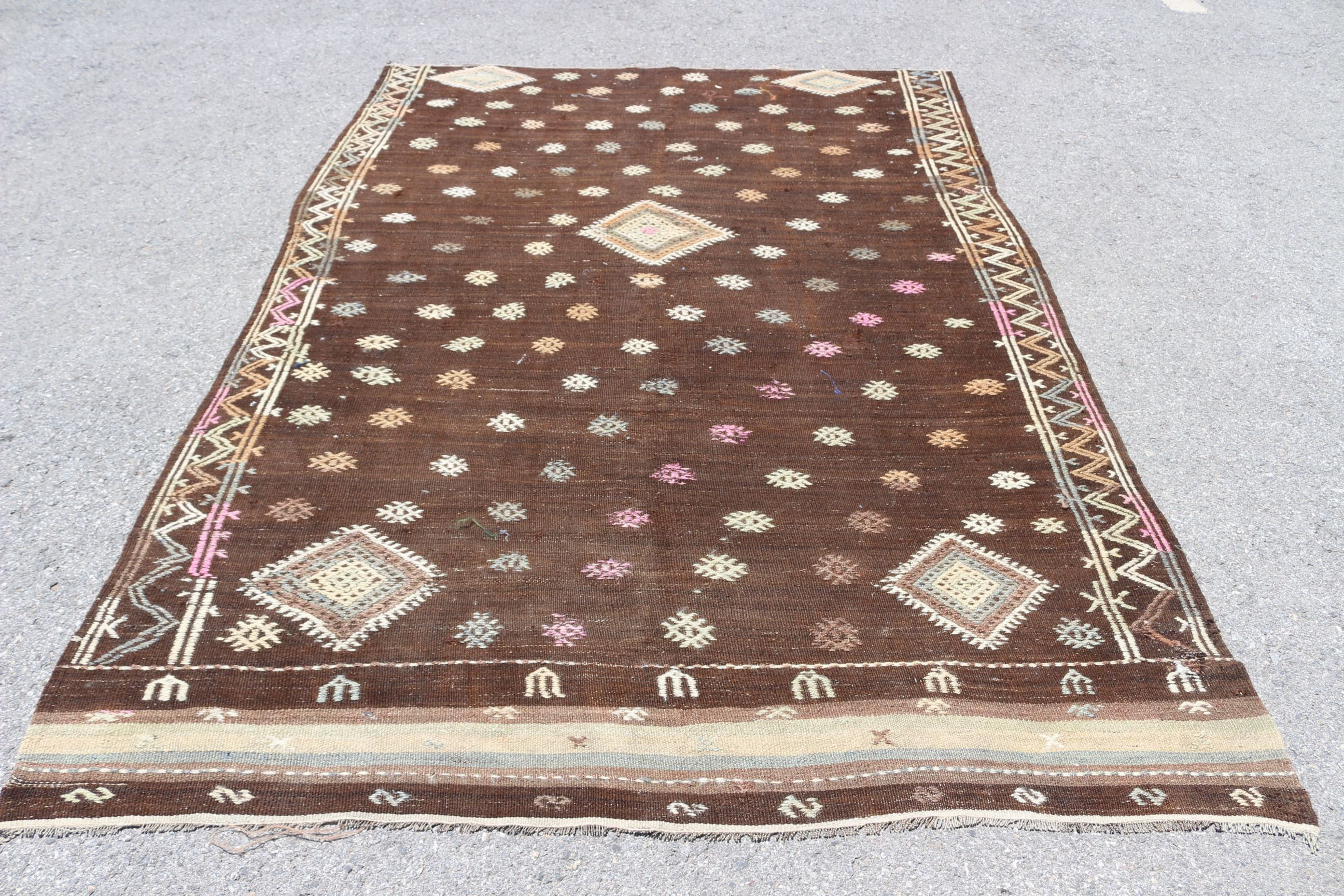 Dakota Fields Large Vintage Turkish Rug In Brown Handwoven Bohemian ...