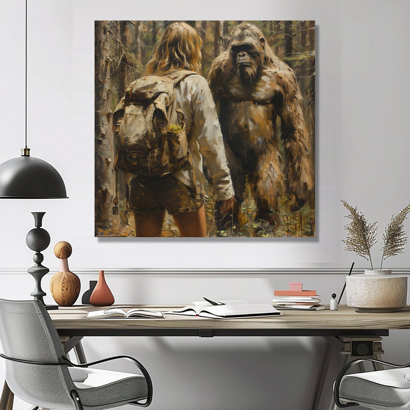 Impression d'art mural brun et mystérieux Bigfoot Encounter I - Bigfoot, Toile tendue, H 16 po x l 16 po x P 1 po
