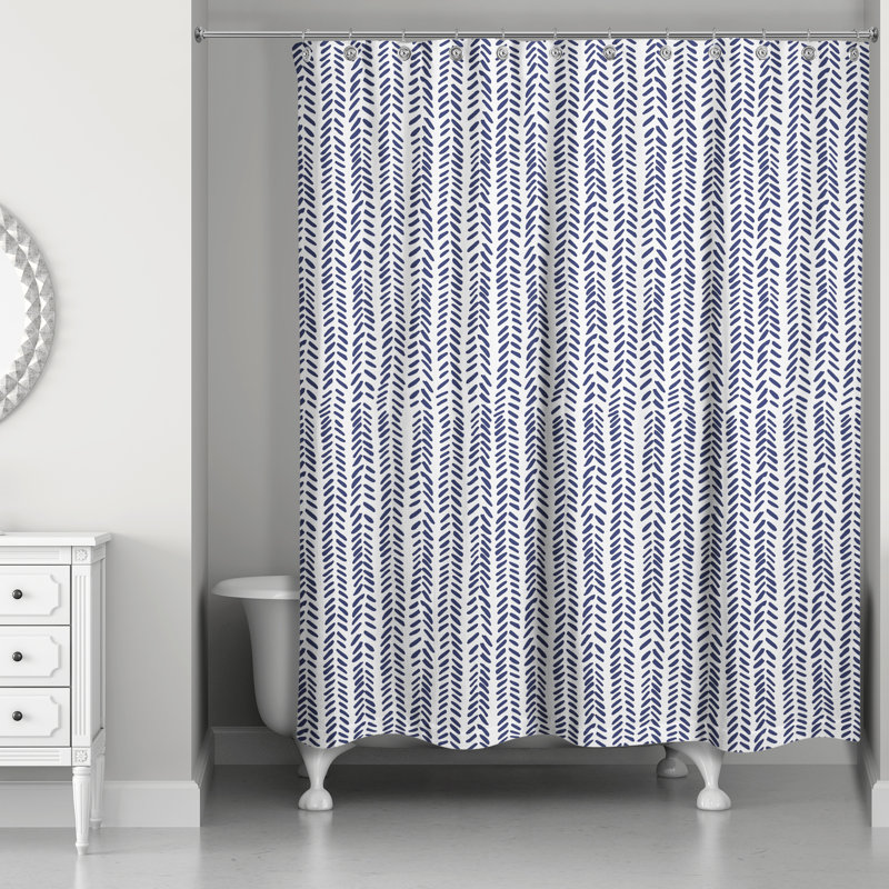  Rideau de douche géométrique simple, Blanc / Bleu marine