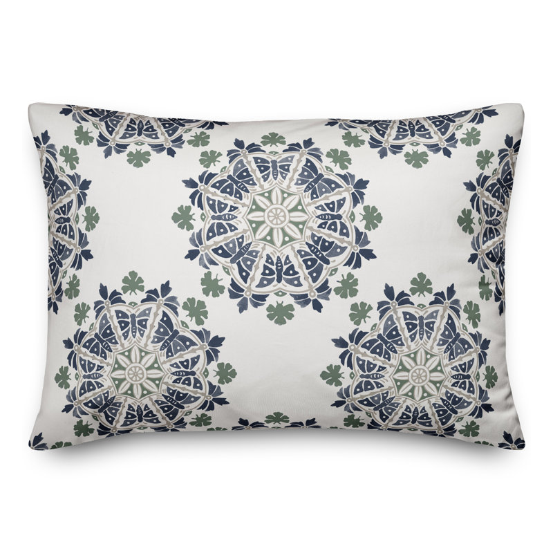 Amsden Outdoor Reversible Throw Pillow, Blue, Floral 2