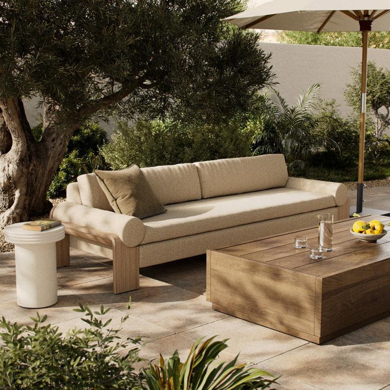 Joette Outdoor Sofa-104"-Washed Brown-FSC, Washed Brown, Ellor Beige