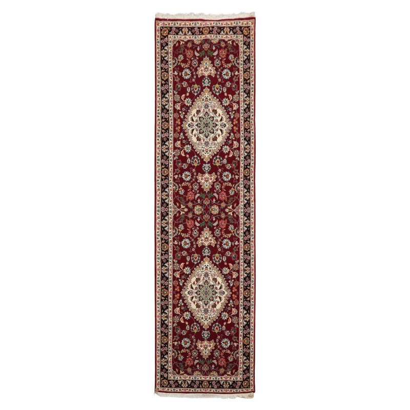 2'8''x10'2'' Runner Hand Knotted Wool Maroon Tabriz Traditional 300 KPSI Rug