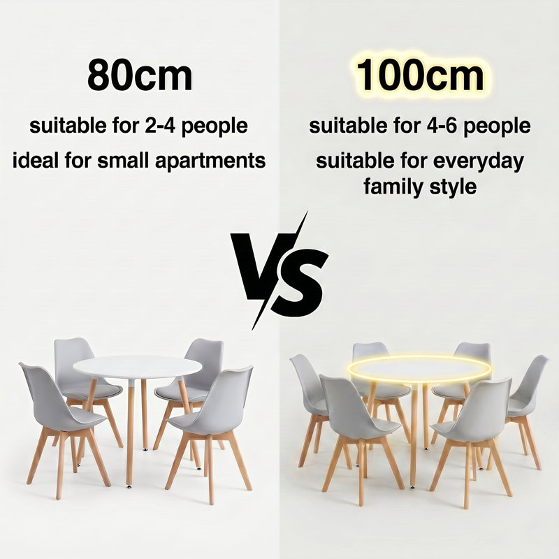 100cm Modern Beech Wood Dining Table with Solid Wood Legs - Round Table, 100cm W x 100cm D x 74.5cm H