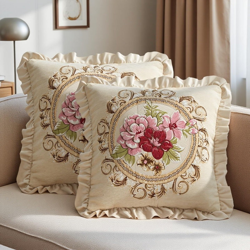 Lot de 2 housses de coussin décoratives vintage en chenille, 45 x 45 cm, blanches, pour canapé.