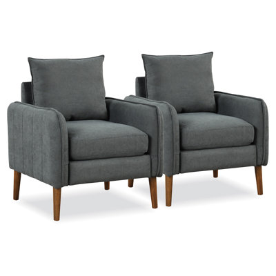 Gymax 2pcs Modern Accent Chair Upholstered Mid-century Armchair W/ Rubber Wood Legs