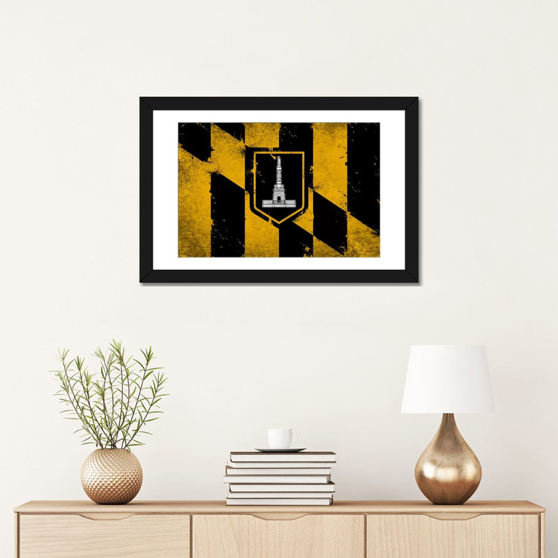 Drapeau de Baltimore, grunge, impression sur toile, H 16 po x l 24 po x P 1 po, Papier avec cadre noir, Blanc