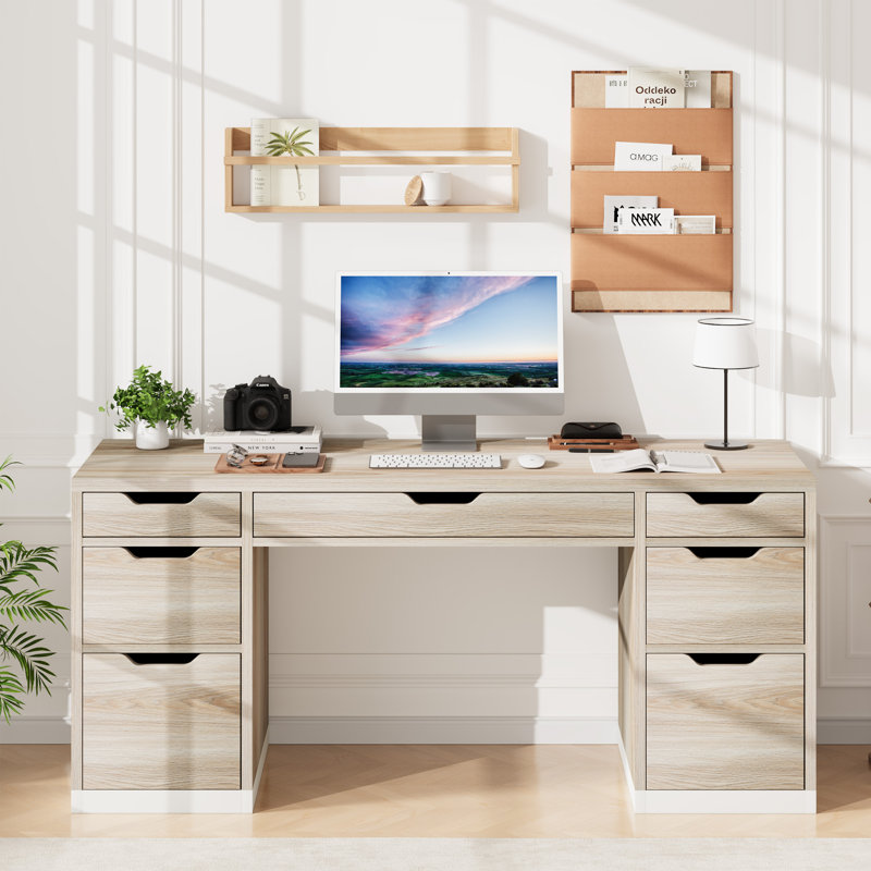 Executive Desk with Storage Drawers, 54 Inch Computer Desk with 7 Drawers and File Cabinet for Home Office, Bedroom, Workspace for Work Study Writing