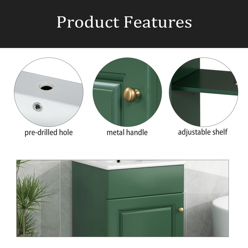 Meuble-lavabo 18 po avec lavabo, meuble-lavabo avec tablette de porte et tablette réglable, Vert