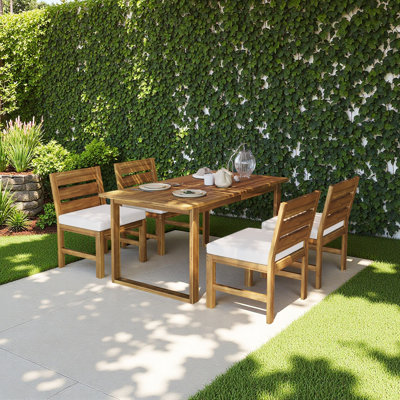 Farmhouse 5-Piece Outdoor Patio Dining Set With Adjustable Legs,Acacia Wood Dinning Set For 4,Suitable