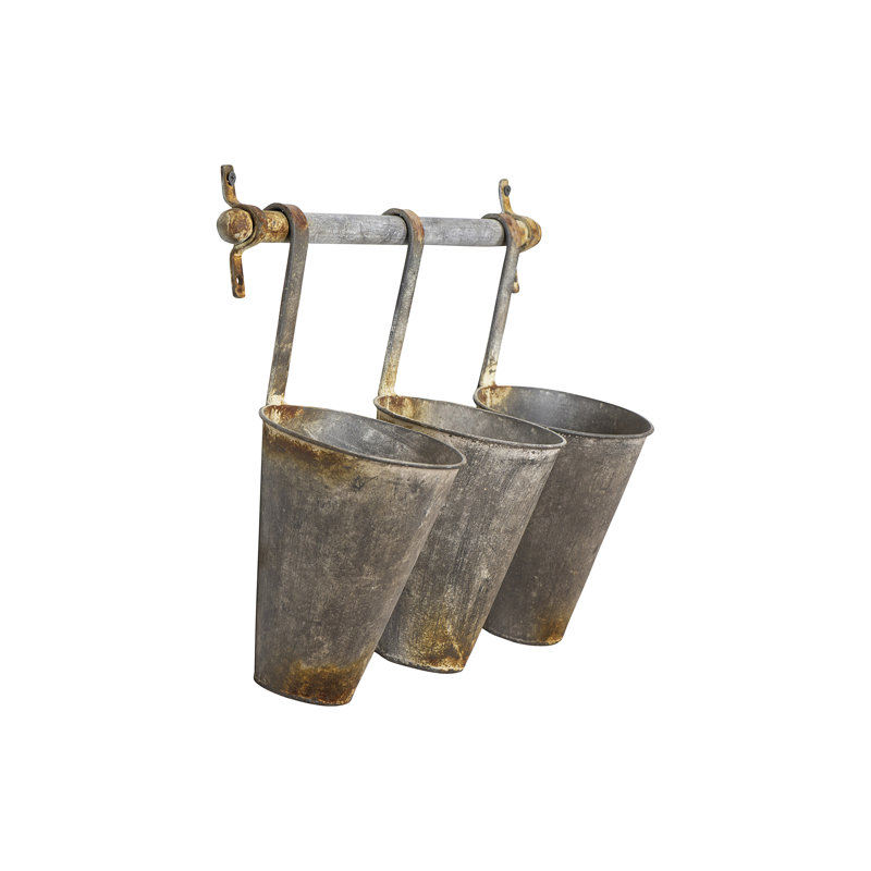 Hanging Metal Utensil Caddy with Hooks and Tin Buckets