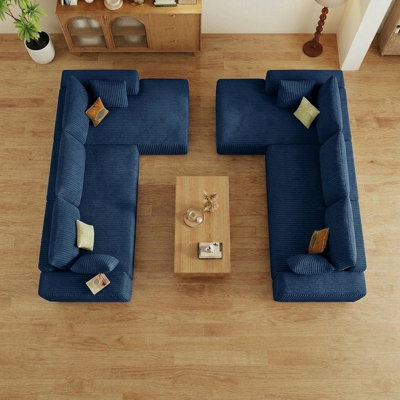 2 pièces Canapé modulaire en forme de L de 95 po en forme de L, canapé sans dossier en velours côtelé avec assise profonde, sans assemblage requis, bleu