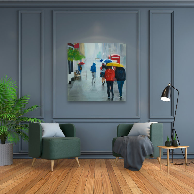 Les gens qui marchent sous un parapluie | Décoration Rainy Day, H 36 po x l 36 po
