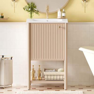 20-Inch French Style Bathroom Vanity With Ceramic Sink, Freestanding Single Vanity Set With Soft Closing Door