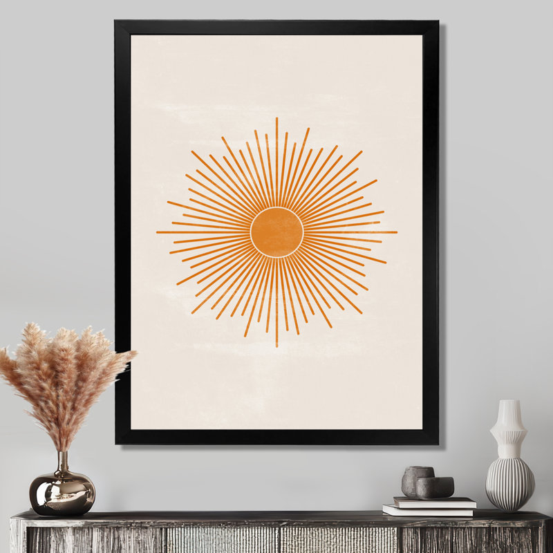 Sun Canvas Wall Art, Orange Minimalist Graphic Print - Orange Sun Print II, 20" H x 12" W, Picture Framed, Black