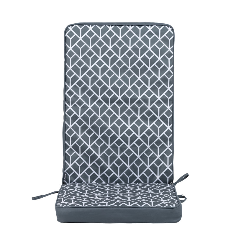 Bean Bag Bazaar Geometric Outdoor High Back Seat Pad, Charcoal Geometric