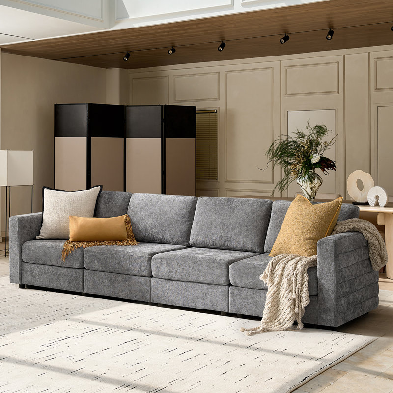 Jagger Modern Wide-Seat Modular Storage Sofa, Gray, 4, 35.5" H x 124.5" W x 34.25" D