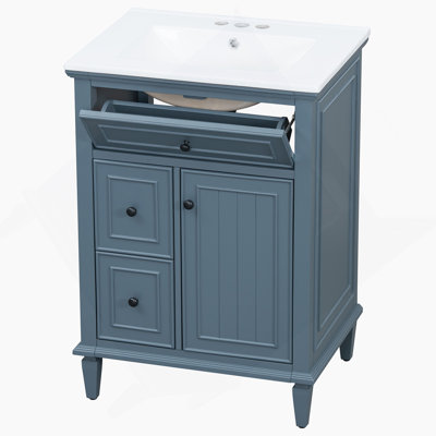Meuble-lavabo avec lavabo, meuble-lavabo avec tablette réglable, un tiroir rabattable et deux tiroirs