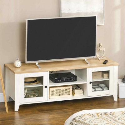 Modern TV Stand, Entertainment Center With Shelves And Cabinets For Flatscreen Tvs Up To 60 Inches, White