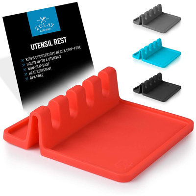 Zulay Silicone Utensil Rest with Drip Pad for Multiple Utensils BPA-Free Stove Top