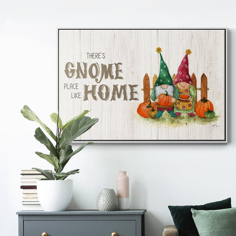 «Gnome Place Like Home», toile tendue avec châssis, H 17 po x l 25 po x P 1,5 po, Toile avec cadre flottant noir