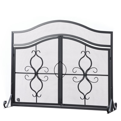 Pare-étincelles en fer noir lourd 2 portes 37,8 x 12,2 x 30,71 pouces
